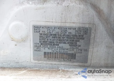 2016 Nissan Versa Note S (Sr)/S Plus/Sl/Sr/Sv z USA, uszkodzony, nr VIN 3N1CE2CPXGL361948